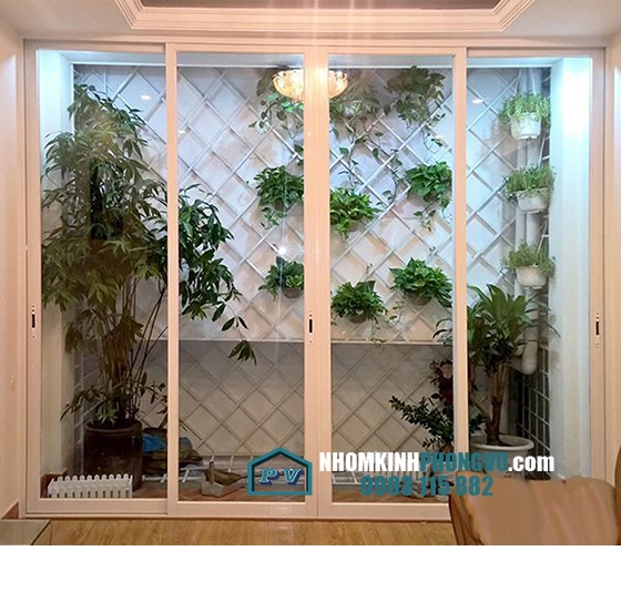 Mẫu cửa nhôm xingfa màu trắng sứ 4 cánh mở lùa 02